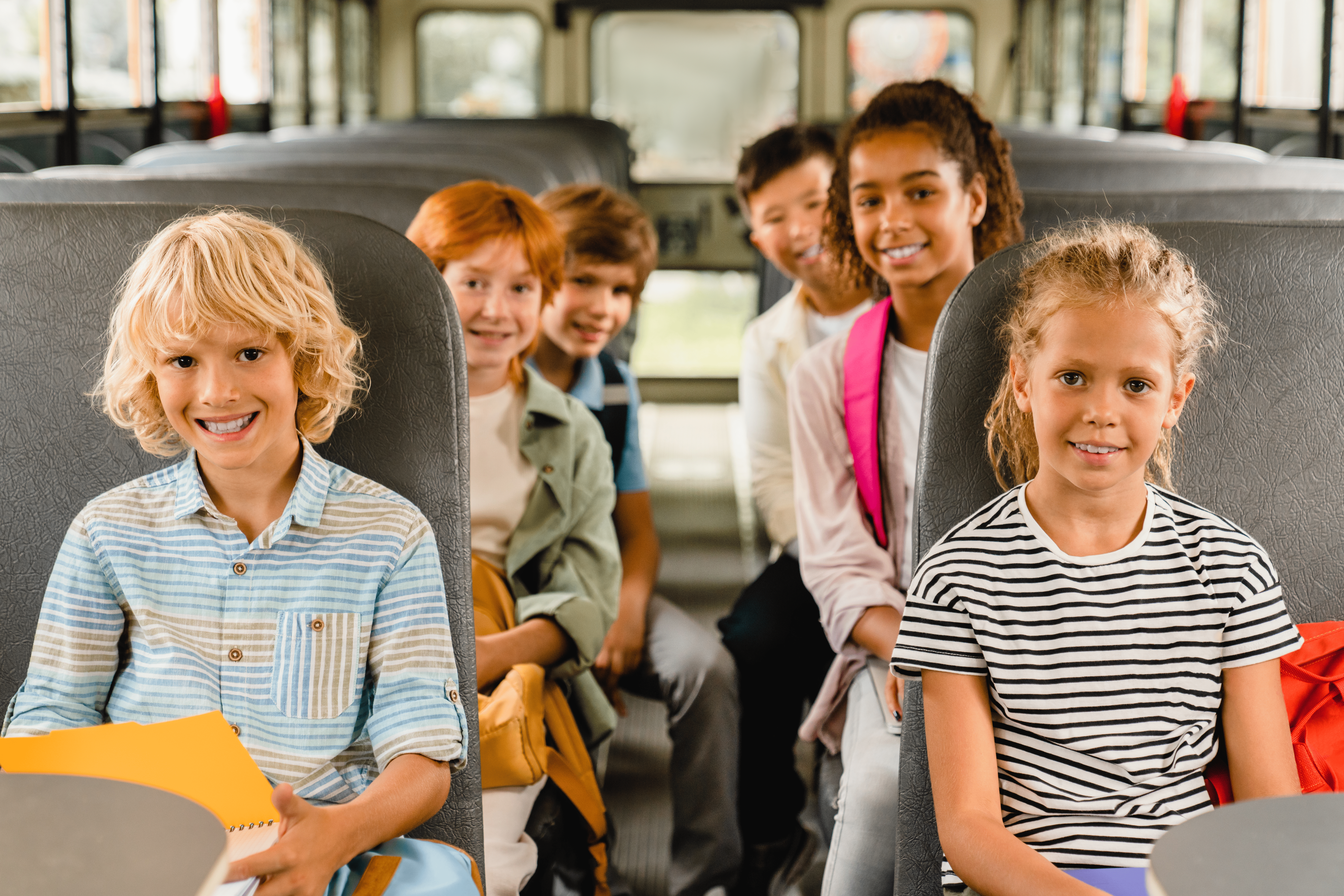 School minibus outside an elementary school near Los Angeles International Airport